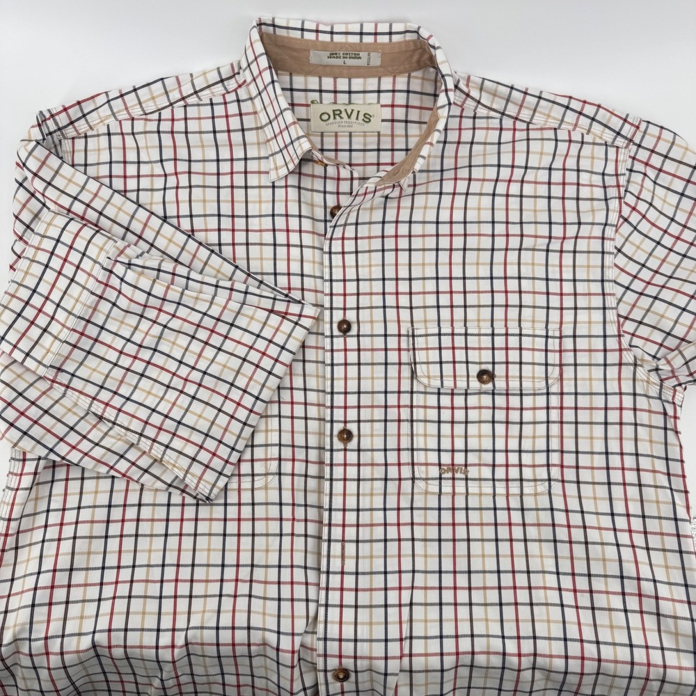 Orvis Sporting Traditions Plaid Check Button‎ Up Shirt Mens L Cotton